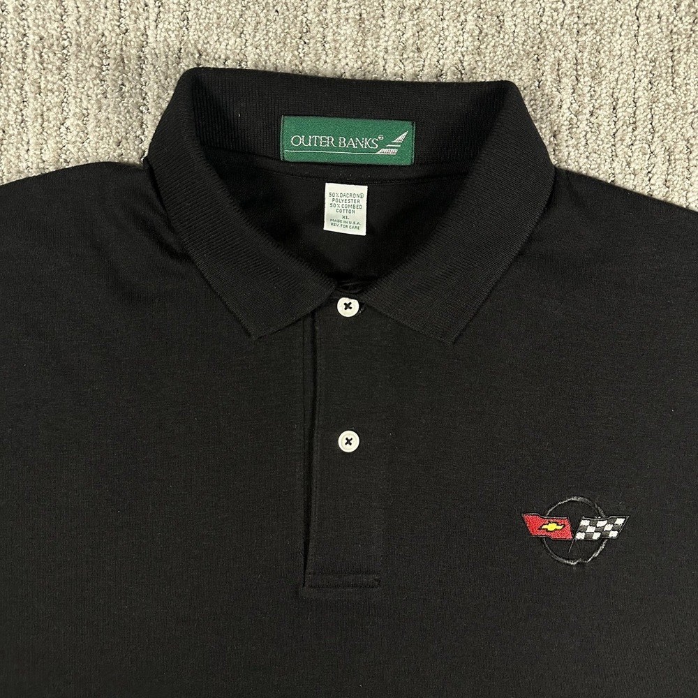 VTG Corvette Polo Shirt Men's XL Black Embroidered Logo‎ Car Racing Made In USA